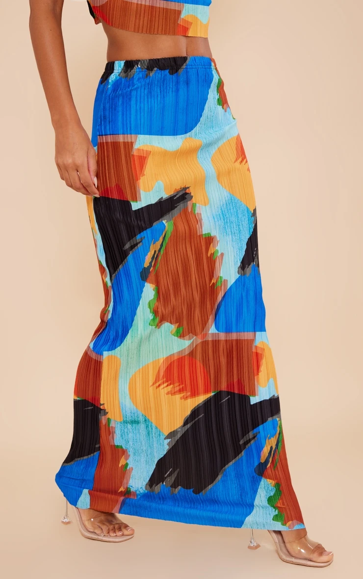 Blue Abstract Print Plisse Maxi Skirt 4 Blue Abstract Print Plisse Maxi Skirt - Image 2