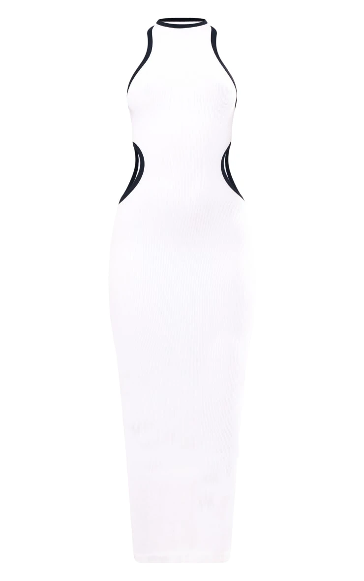White Contour Rib Contrast Binding Cut Out Midaxi Dress 7 White Contour Rib Contrast Binding Cut Out Midaxi Dress - Image 5