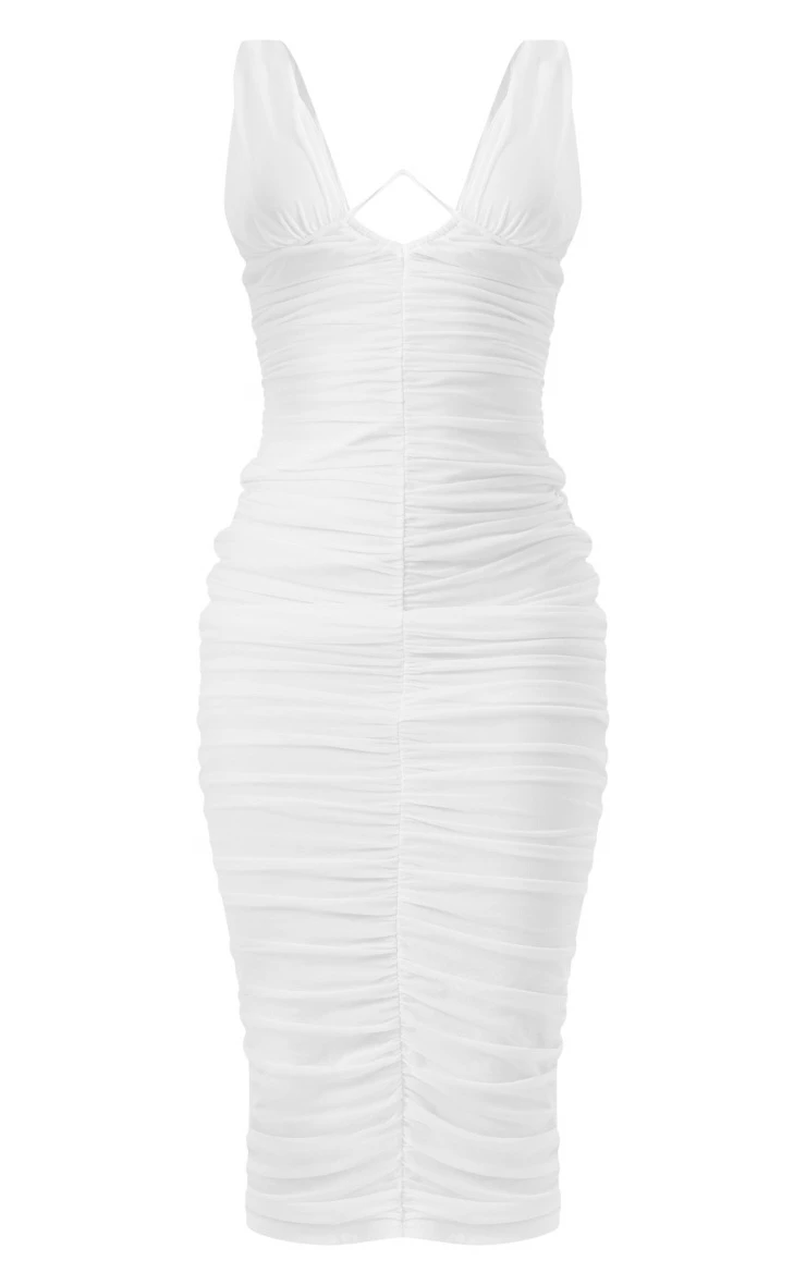 White Mesh Underwired Extreme Ruched Midaxi Dress 7 White Mesh Underwired Extreme Ruched Midaxi Dress - Image 5