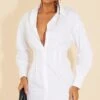 White Fitted Waist Long Sleeve Button Shirt Dress -Cheap Glamarish Store 10ab73655948d566dd0492ad876e18d96284c4b6 cmt6175 1