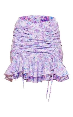 Purple Floral Printed Chiffon Ruched Frill Mini Skirt -Cheap Glamarish Store 11c094657445585cfd2be0e01dd6448728d09eb3 cnd9202 6