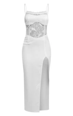 White Satin Lace Insert Strappy Split Detail Midaxi Dress -Cheap Glamarish Store 123309f666c41913ae4341e34de3b8e742cdee97 cne2684 5