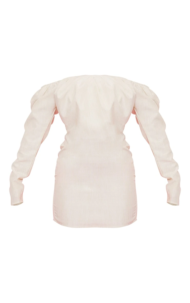 Sage Green Boned Linen Look Pleat Detail Bardot Bodycon Dress 7 Sage Green Boned Linen Look Pleat Detail Bardot Bodycon Dress - Image 5