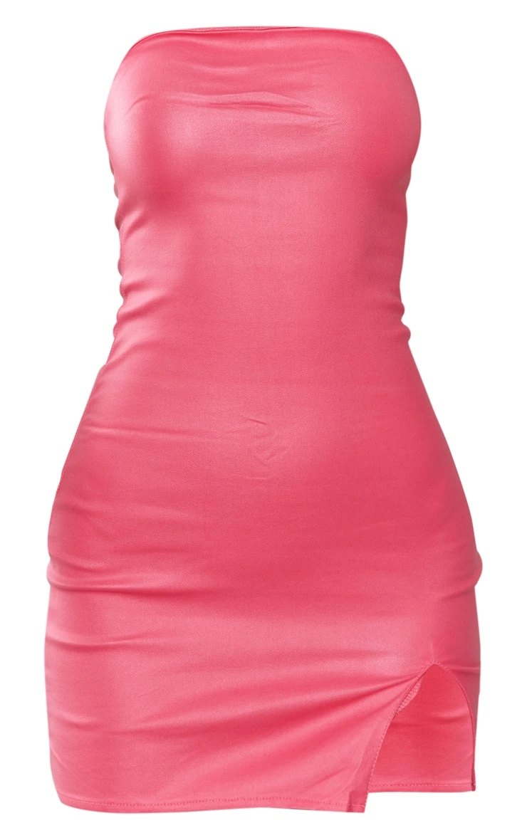 Pink Split Hem Coated Denim Mini Dress 7 Pink Split Hem Coated Denim Mini Dress - Image 5