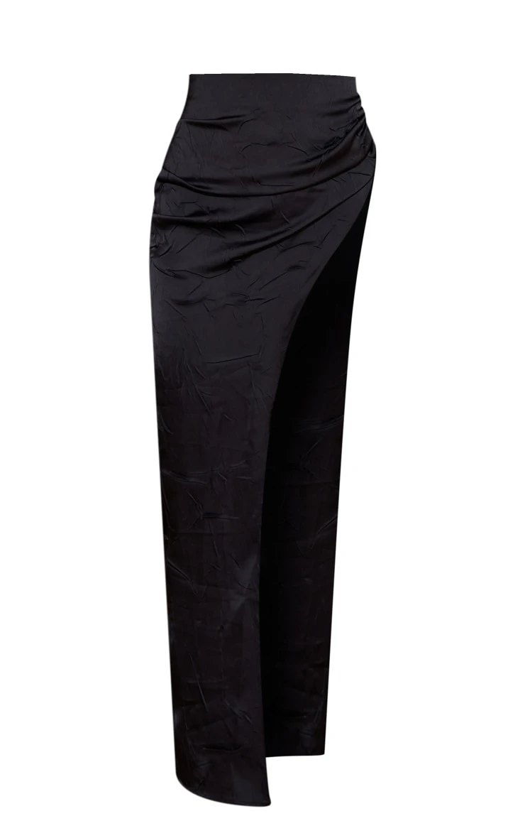 Black Satin Ruched Side Midi Skirt 7 Black Satin Ruched Side Midi Skirt - Image 5