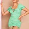 Green Lace Up Ruched Puff Sleeve Bodycon Dress -Cheap Glamarish Store 19ef2a52b4dbd601251ea50a2e37c63624d18a02 cnd5463 1