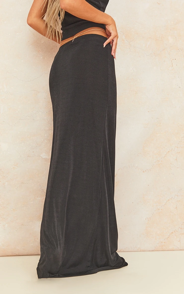 Black Acetate Slinky Low Rise Maxi Skirt 5 Black Acetate Slinky Low Rise Maxi Skirt - Image 3