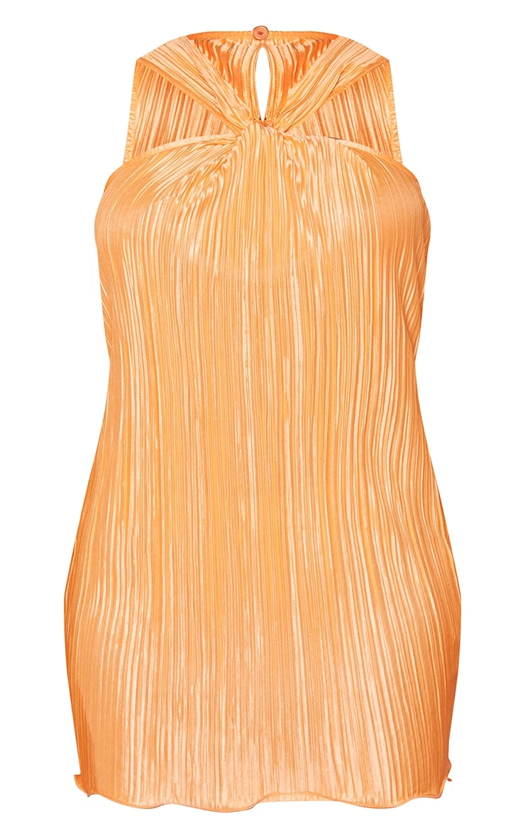 Orange Twist Neck Plisse Sleeveless Shift Dress 7 Orange Twist Neck Plisse Sleeveless Shift Dress - Image 5