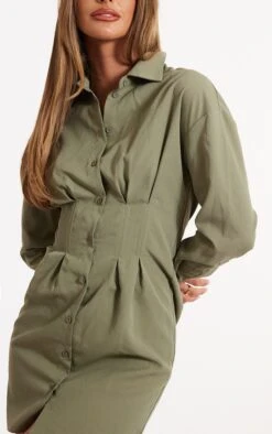 Sage Khaki Corset Waist Shirt Dress -Cheap Glamarish Store 21d29b61488116c70e1fab3cb27ae66c5427d42d cnc7002 4