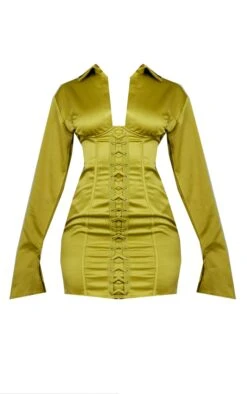 Olive Satin Underwired Eyelet Lace Up Detail Shirt Dress -Cheap Glamarish Store 21f60d832c2cd2f77719e6571c80cf6b992c94bf cnd0482 5