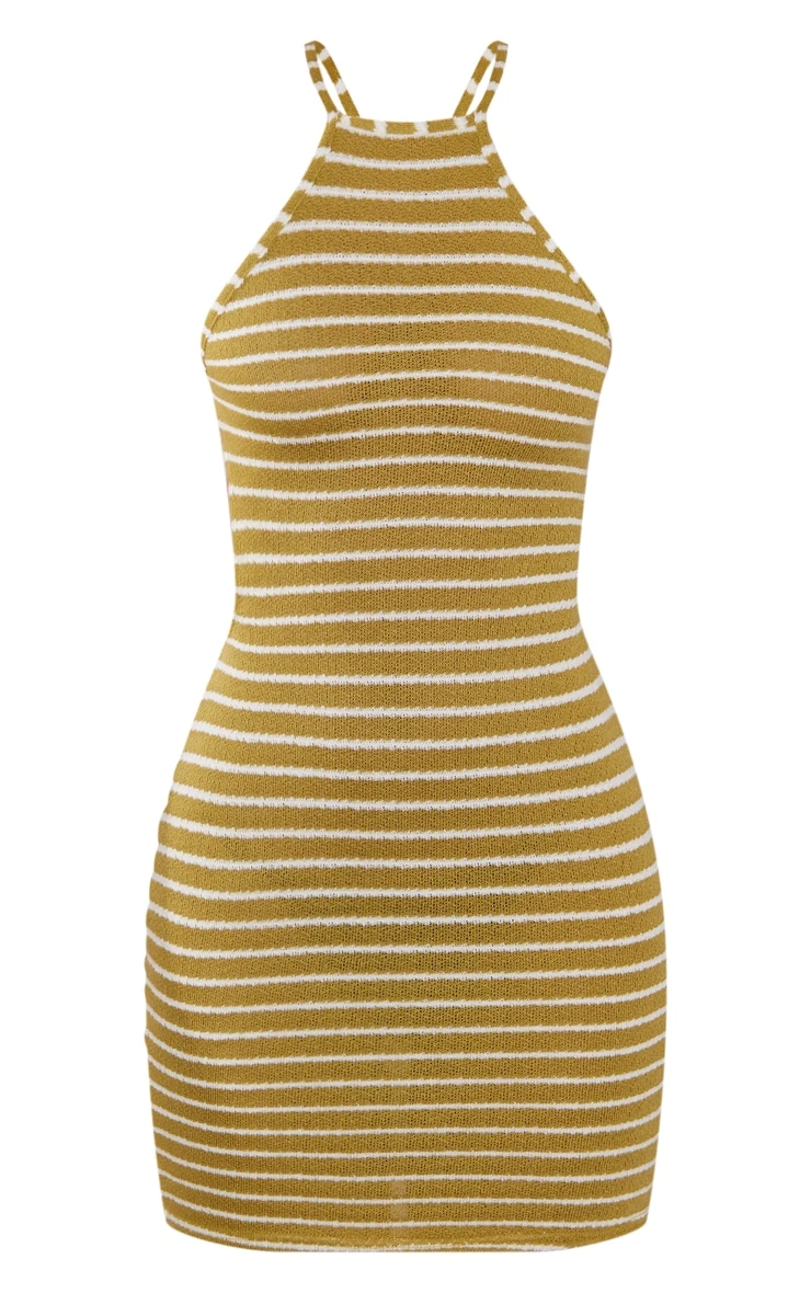 Olive Stripe Racer Neck Open Back Shift Dress 7 Olive Stripe Racer Neck Open Back Shift Dress - Image 5