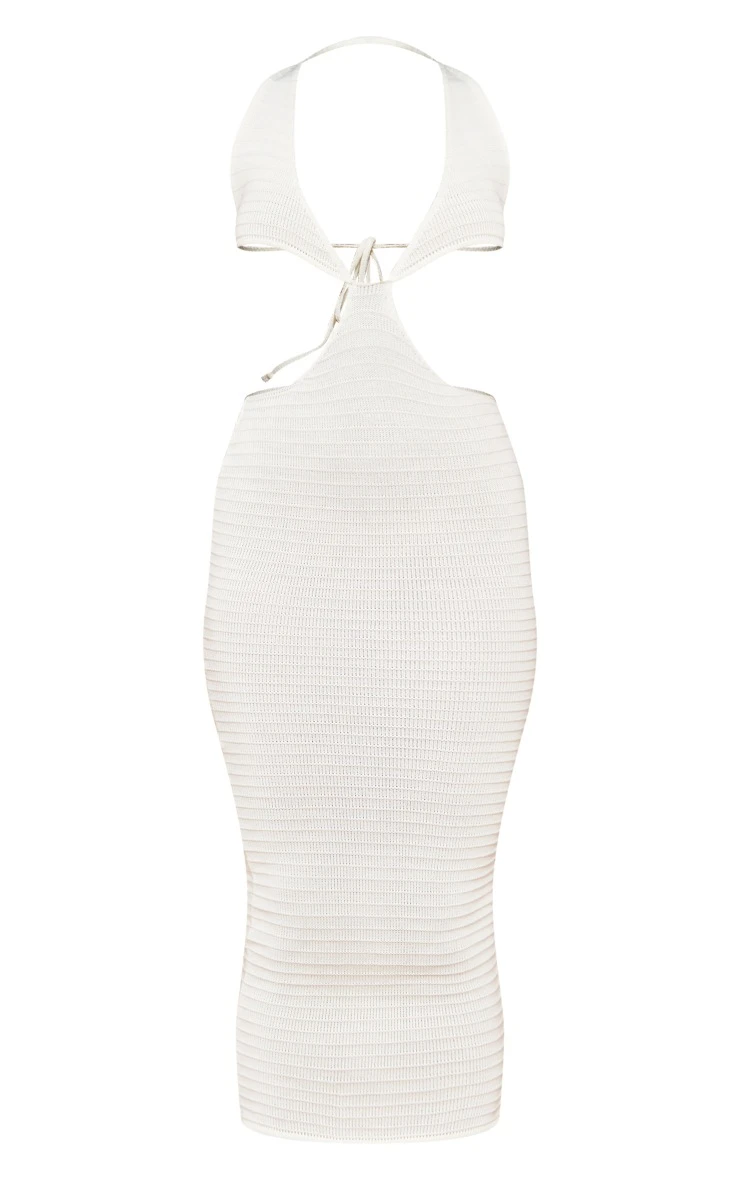 White Textured Knit Cross Front Maxi Dress 7 White Textured Knit Cross Front Maxi Dress - Image 5