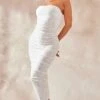 White Floral Textured Bandeau Ruched Side Maxi Dress -Cheap Glamarish Store 28b81ce4527772d584e6e5df722e448520a42a78 cnd7617 3