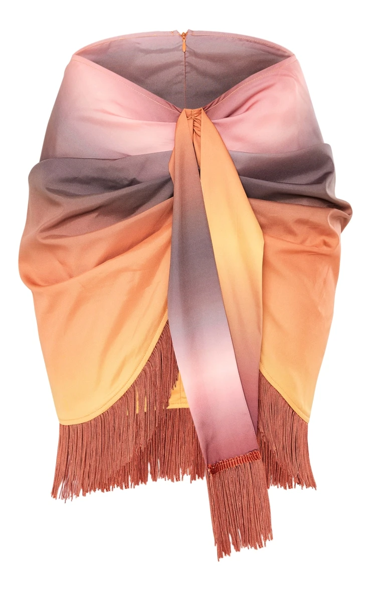 Brown Ombre Print Woven Tassel Wrap Skirt 8 Brown Ombre Print Woven Tassel Wrap Skirt - Image 6