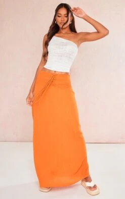 Rust Cheesecloth Tie Shirred Waist Floaty Maxi Skirt