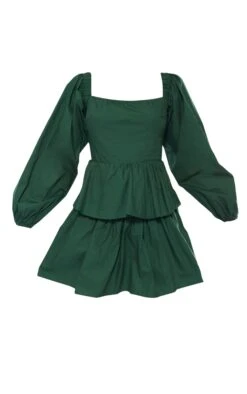 Forest Green Cotton Tie Back Tiered Long Sleeve Shift Dress -Cheap Glamarish Store 2cb54f596195bb812a630eae78f7fccbf8da8b64 cnb4798 5