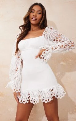 White Lace Sleeve Shirred Bodycon Dress -Cheap Glamarish Store 2d3e41111ee9b5a958351665fea4f6be4d75bef4 cms8462 4