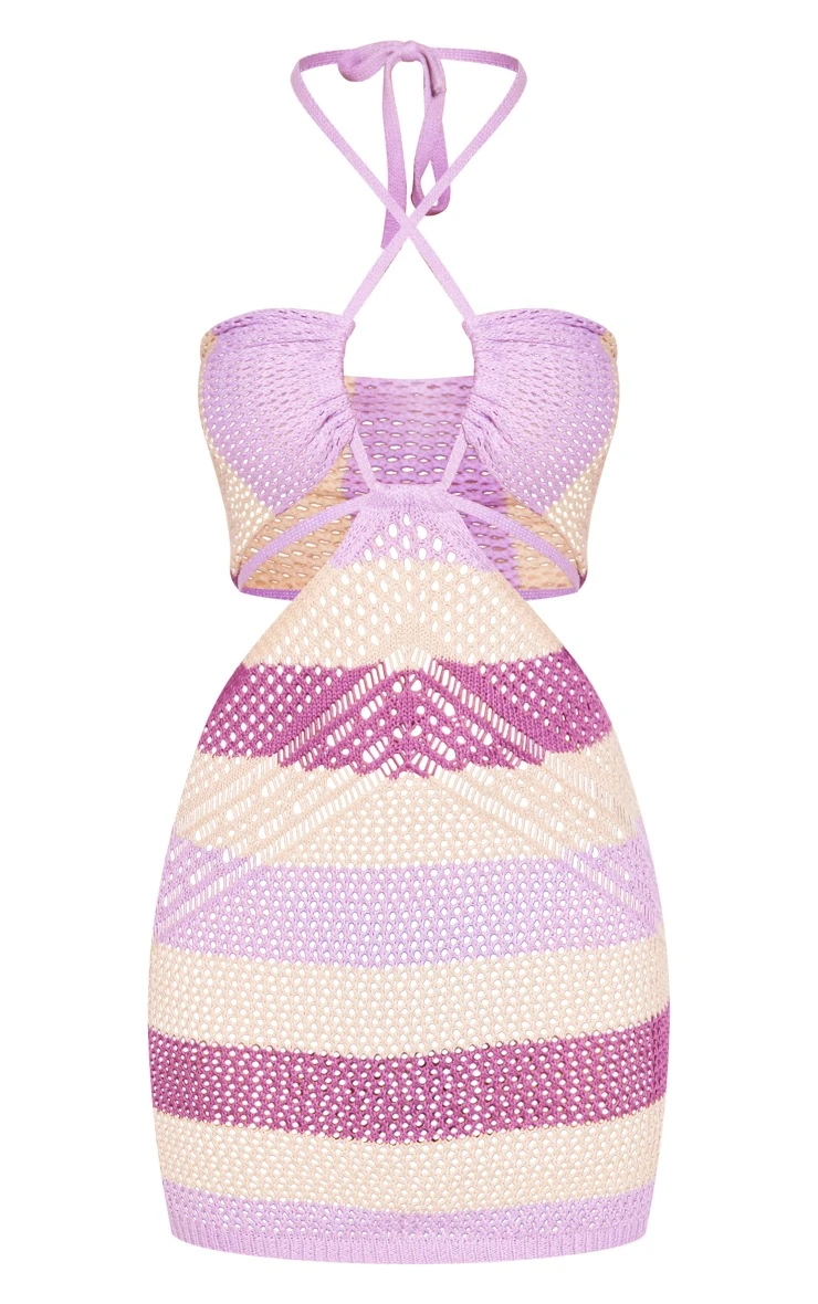 Oatmeal Stripe Crochet Cross Front Dress 7 Oatmeal Stripe Crochet Cross Front Dress - Image 5