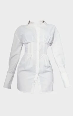 White Corset Waist Shirt Dress -Cheap Glamarish Store 3255c19f54ca09fb3fe307c4475b3c33d7fd8a62 cnc6997 5