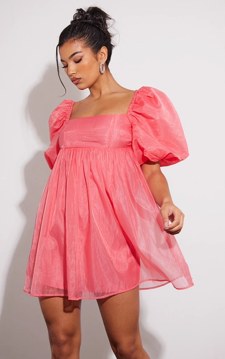 Pink Puff Sleeve Organza Shift Dress 5 Pink Puff Sleeve Organza Shift Dress - Image 3