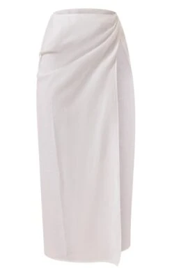 White Linen Look Knot Front Extreme Split Maxi Skirt -Cheap Glamarish Store 357be1a009a688e580d4c622b337e249c9708bfc cnd6692 5