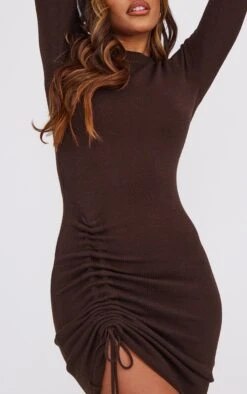 Chocolate Long Sleeve Ruched Asymmetric Knit Dress -Cheap Glamarish Store 373c830110bcee59eb9c0b74110200a80bf94ba6 cmu0241 5