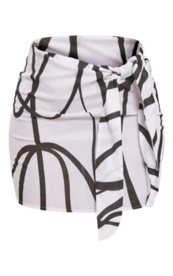 White Black Swirl Print Linen Look Knot Front Mini Skirt -Cheap Glamarish Store 392e2214c97e31448d706503bb5b8b67cdb102c3 cnd6568 6