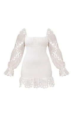 White Lace Sleeve Shirred Bodycon Dress -Cheap Glamarish Store 3e1388fe17c4cb8abe31285edd7041ab20207341 cms8462 6