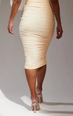 Champagne Mesh Ruched Midi Skirt -Cheap Glamarish Store 414367e811c804df609ae3460923210afabded5d cnb2342 3