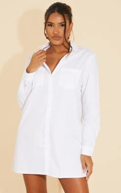 White Long Sleeve Button Shirt Dress