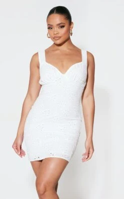 White Broderie Detail Bodycon Dress