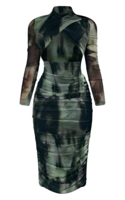 Khaki Abstract Print Mesh Wrap Cut Out Midaxi Dress -Cheap Glamarish Store 48757f030938219c44dbaab93ac5f524f98cb688 cnc7764 5