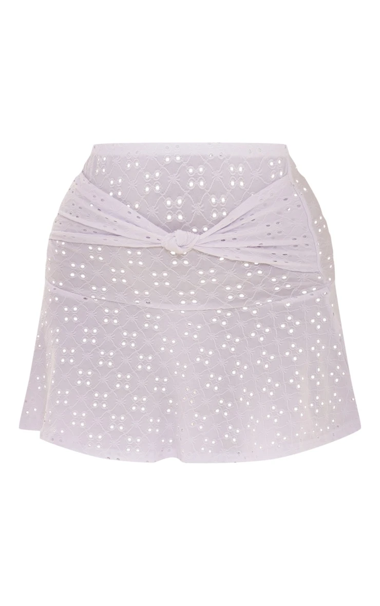 White Jersey Broderie Knot Front Flippy Mini Skirt 8 White Jersey Broderie Knot Front Flippy Mini Skirt - Image 6