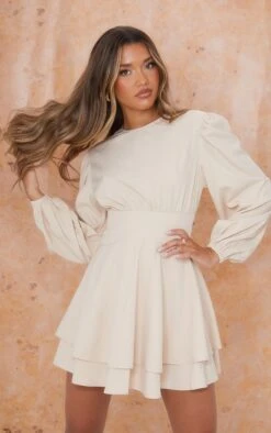 Stone Woven Binding Waist Detail Puff Long Sleeve Shift Dress -Cheap Glamarish Store 4a671efd7e788400a2079f974483a73f2a552645 cmt9390 5