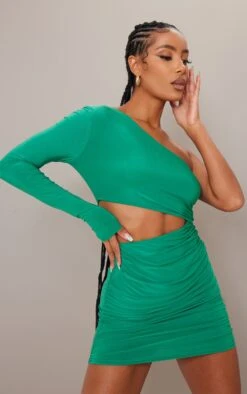 Bright Green Slinky One Shoulder Waist Cut Out Ruched Bodycon Dress -Cheap Glamarish Store 4b9e54ee22b3b2dd614cbb5dc4e14ae3c367583b cmv1755 4