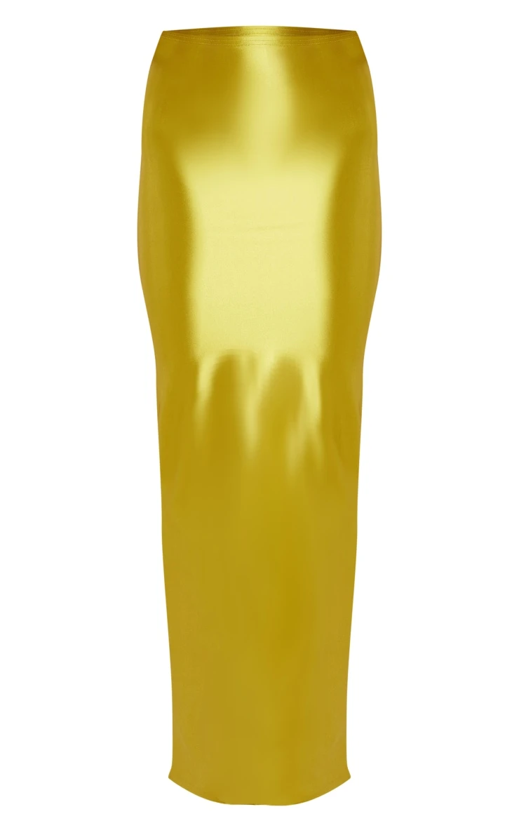 Olive Stretch Satin Split Side Maxi Skirt 7 Olive Stretch Satin Split Side Maxi Skirt - Image 5