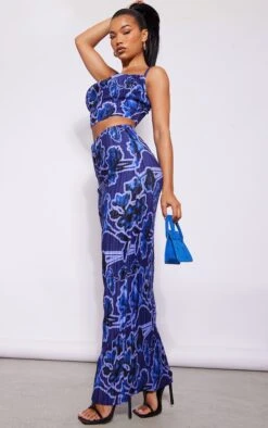 Blue Print Plisse Maxi Skirt