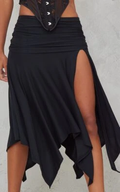 Black Soft Touch Ruched Asymetric Midi Skirt -Cheap Glamarish Store 53f0e3e15b333275dffc104e1589b978741df282 cnd3695 4