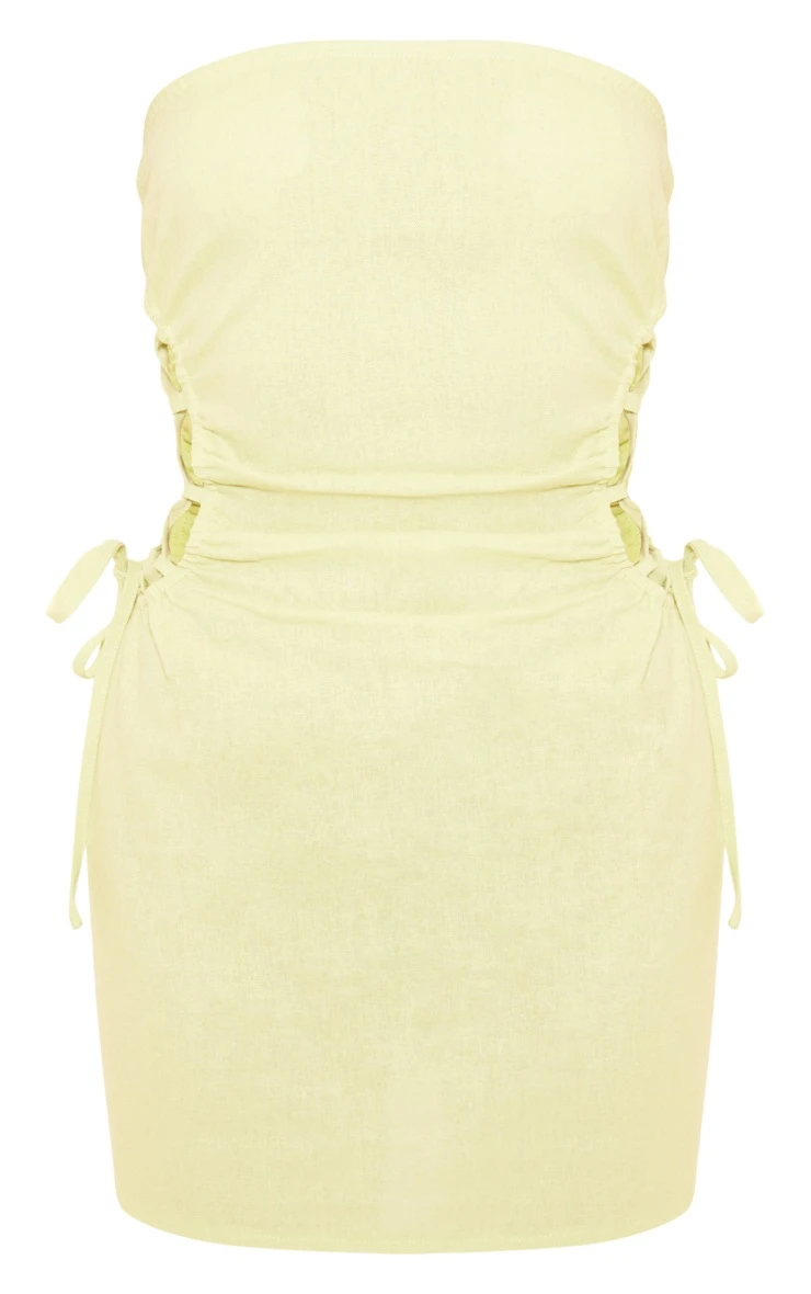 Lime Linen Look Bandeau Lace Up Side Bodycon Dress 7 Lime Linen Look Bandeau Lace Up Side Bodycon Dress - Image 5