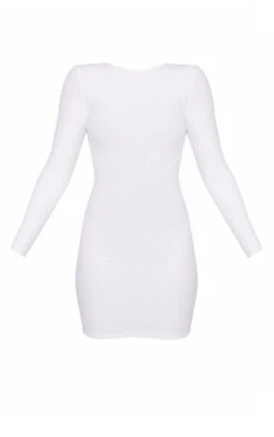 White Textured Open Tie Back Long Sleeve Bodycon Dress -Cheap Glamarish Store 5b5e072a4a46f8554fd11dc451328c5f881d6d3a cna4543 5