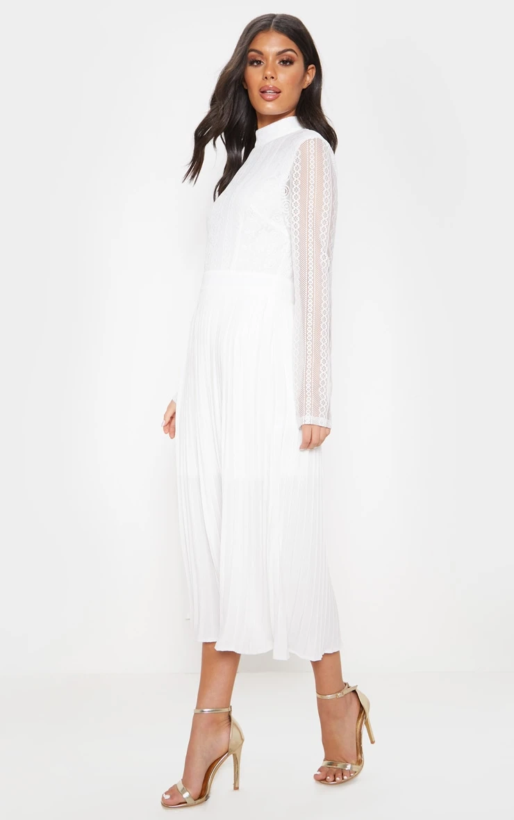White Lace Top Pleated Midi Dress 6 White Lace Top Pleated Midi Dress - Image 4