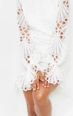 White High Neck Lace Long Sleeve Frill Bodycon Dress -Cheap Glamarish Store 6028509636e1e490469a9be4e4dcba872c272eb4 cmn2682 4