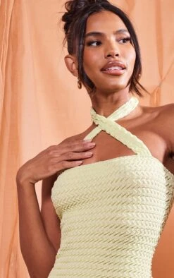 Sage Green Textured Halter Strap Bodycon Dress -Cheap Glamarish Store 684c8777cddcaa3092f362b3d7c670638454d35a cnd5815 4