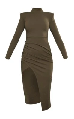 Khaki Crepe High Neck Split Sleeve Midi Dress -Cheap Glamarish Store 69067c32d48485b819057c0efc897a98319fc62d cnc7632 5