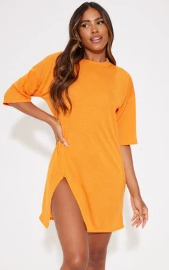 Bright Orange Split Oversized Boyfriend T Shirt Dress