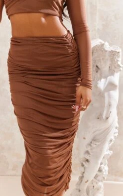Chocolate Brown Ruched Mesh Midi Skirt -Cheap Glamarish Store 6a047cce49d9c8683f3c600ca00e3d255cc16643 cnd3511 4