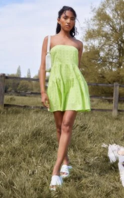 Lime Broderie Tiered Bandeau Shift Dress