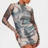 Green Abstract Print Ruched Sleeve Mesh Bodycon Dress -Cheap Glamarish Store 6fe304aecf886d2043d3b520baa500738caac79f cnd1334 1
