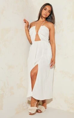 White Linen Look Halterneck Plunge Midaxi Dress -Cheap Glamarish Store 71d1868a9726cbd771fde52ff55580aad04707e2 cnd8846 3