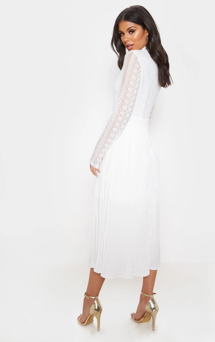 White Lace Top Pleated Midi Dress 4 White Lace Top Pleated Midi Dress - Image 2